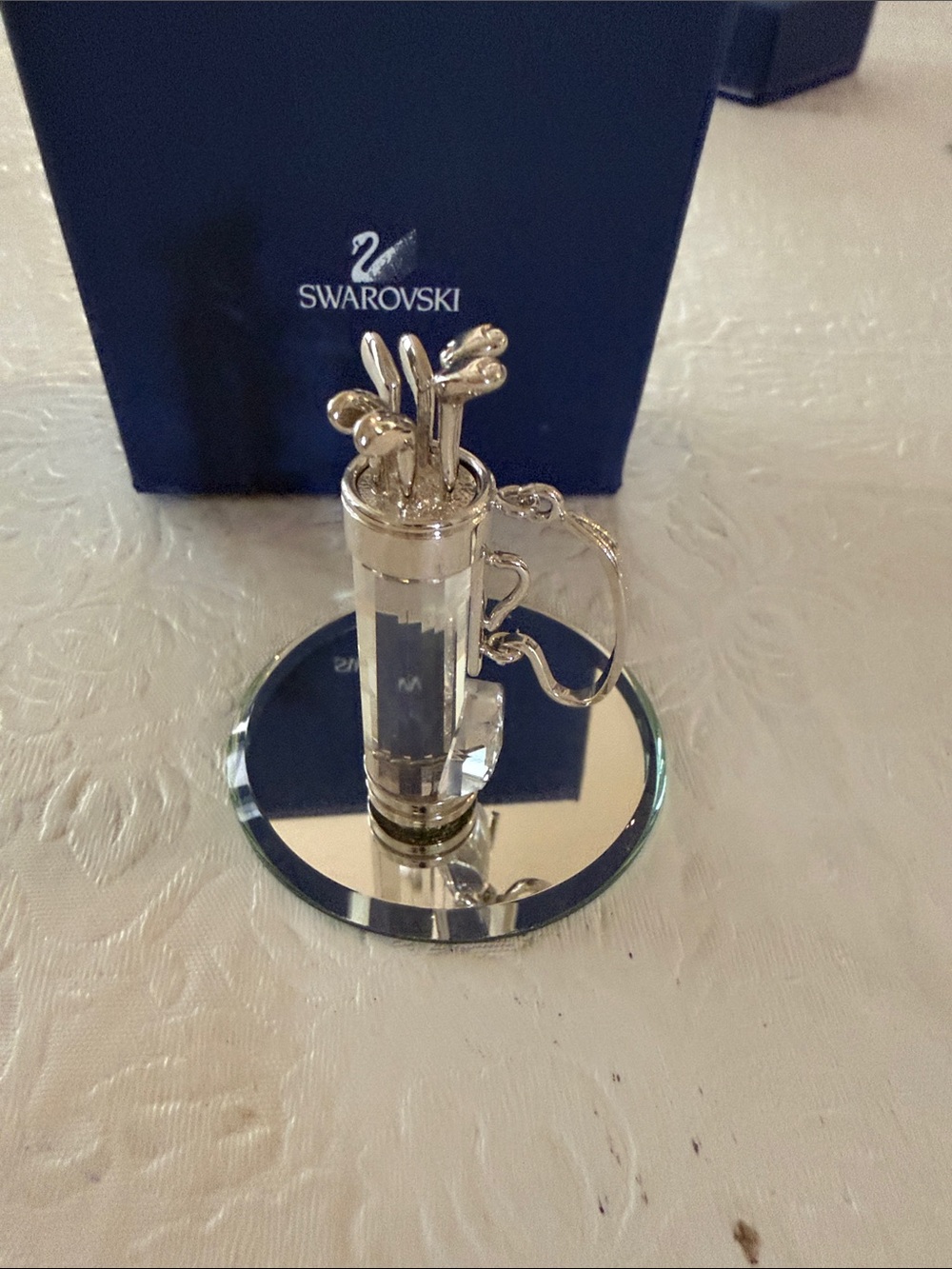 Swarovski Clear Crystal Mrmories Golf Bag figurine with Silver Accents